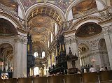 London St. Pauls Cathedral 04 Quire and Ceiling From under the dome, the Quire at St. Paul�s Cathedral extends to the east of the dome and holds the stalls for the clergy and the choir and the organ